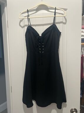 Nordstrom Black Lace-Up Spaghetti Strap Mini Dress